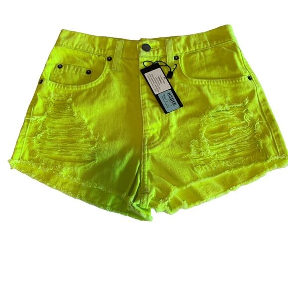CARMAR shorts. Titania yellow green short shorts Distressed raw hem size 24 - Picture 1 of 12